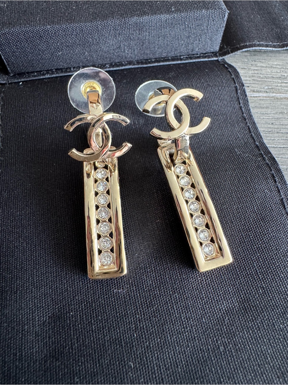 Chanel Metal & Strass Pendant Earrings in gold